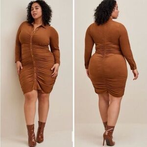 NWT Torrid Brown Suede Long Sleeve Ruched Shirt Dress Size 5X